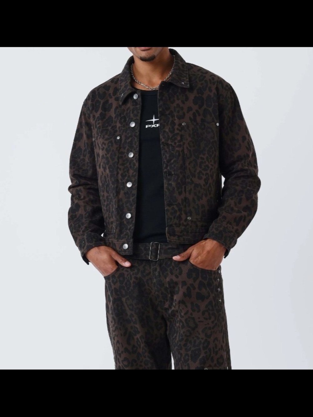 PROJECT X PARIS Studded Leopard Print Denim Jacket